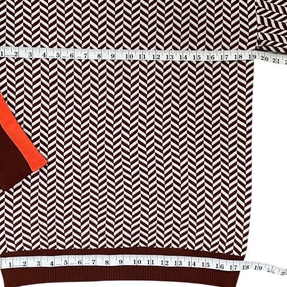 Cezele Women’s Brown Herringbone Knit w Orange Details Turtleneck Sweater L EUC - Picture 8 of 11